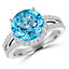 Round Cut Blue Topaz Gemstone Multi-Stone Split-Shank 4-Prong Halo Cocktail Ring with Round White Diamond Accents in White Gold - #HR6265-W-TOP
