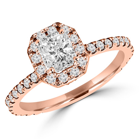 Radiant Cut Diamond Multi-Stone 4-Prong Vintage Halo Engagement Ring with Round Diamond Accents in Rose Gold - #LOCAL-R-RAD-R