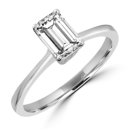 Emerald Cut Diamond Solitaire 4-Prong Engagement Ring in White Gold - #SEC2505-W-EM