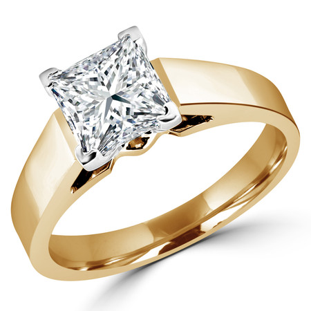 Princess Cut Diamond Solitaire Cathedral-Set 4-Prong Engagement Ring in Yellow Gold - #323LP-Y