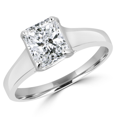 Radiant Cut Diamond Solitaire 4-Prong Trellis-Set Engagement Ring in White Gold - #SPR2066-W-RA