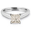 Princess Cut Champagne Diamond Solitaire V-Prong Engagement Ring in White Gold - #1244LP-W-CH