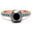Round Cut Black Diamond Multi-Stone 4-Prong Cathedral-Set Engagement Ring with Round Blue Diamond Accents in Rose Gold - #SM1991-BLK-R