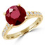 Round Cut Red Ruby Gemstone Multi-Stone 4-Prong Cathedral-Set Vintage Engagement Ring with Round White Diamond Accents in Yellow Gold - #SM1991-Y-RUBY