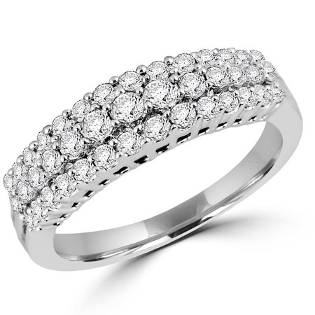 Round Cut Diamond Multi-Stone Three-Row Shared-Prong Wedding Band Ring in White Gold - #ESFH238