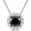Round Cut Black Diamond Multi-Stone 4-Prong Halo Pendant Necklace with Round Cut White Diamond Accents with Chain in White Gold - #CDPEOC5011