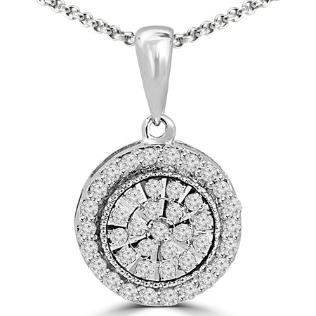 Round Cut Diamond Multi-Stone Prong-Set Vintage Flower Cluster Pendant Necklace with Chain in White Gold - #PEOQ1315-W