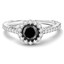 Round Cut Black Diamond Multi-Stone Shared-Prong Cathedral-Set Halo Engagement Ring with Round Cut White Diamond Accents in White Gold - #CDFRTQ1412