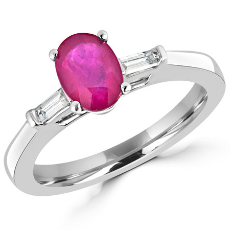 Oval Cut Red Ruby Gemstone Multi-Stone 4-Prong Ring with Baguette Cut White Diamond Accents in White Gold - #CSFRCX4456