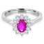 Oval Cut Red Ruby Gemstone Multi-Stone Halo Ring with Round Cut White Diamond Accents in White Gold - #CSFRQ8191