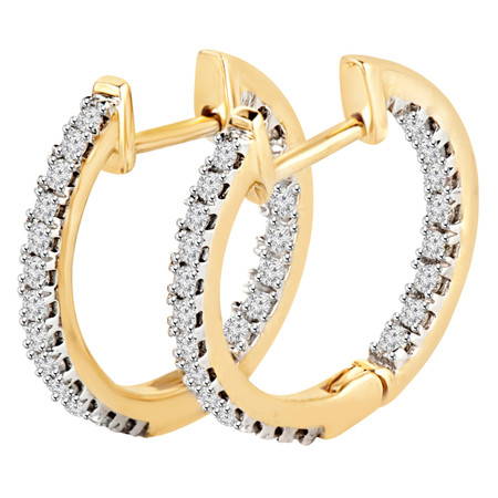 Round Cut Diamond Multi-Stone Inside Outside Huggie Hoop 4-Prong Earrings in Yellow Gold - #HDE2651-Y
