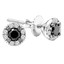 Round Cut Black Diamond Multi-Stone 4-Prong Halo Stud Earrings with Round Cut Diamond Accents with Screwbacks in White Gold - #CDEAOQ8788