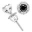 Round Cut Black Diamond Multi-Stone 4-Prong Halo Stud Earrings with Round Cut Diamond Accents with Screwbacks in White Gold - #CDEAOQ8788