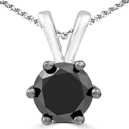 Round Cut Black Diamond 6-Prong Solitaire Pendant Necklace with Chain in White Gold - #CDPEOC6071