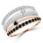 Round Cut Black & White Diamond Multi-Stone 5-Row Fashion Cocktail Prong-Set Ring in White & Rose Gold - #HDR4221-W-R-BLK