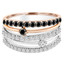 Round Cut Black & White Diamond Multi-Stone 5-Row Fashion Cocktail Prong-Set Ring in White & Rose Gold - #HDR4221-W-R-BLK