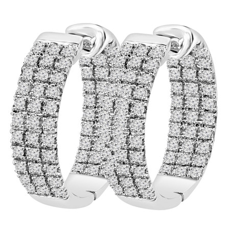 Round Cut Diamond Inside Outside Hoop Multi-Stone Three Row Pave-Set Earrings in White Gold - #EAOC3262