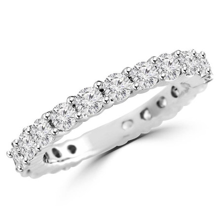 Round Cut Diamond Full-Eternity Shared-Prong Diamond Wedding Band Ring in White Gold - #HR6950-W