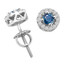Round Cut Blue Diamond Multi-Stone 4-Prong Halo Stud Earrings with Round Cut White Diamond Accents with Screwbacks in White Gold - #CDEAHH0132