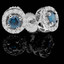 Round Cut Blue Diamond Multi-Stone 4-Prong Halo Stud Earrings with Round Cut White Diamond Accents with Screwbacks in White Gold - #CDEAHH0132