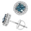 Round Cut Blue Diamond Multi-Stone Halo Cluster Shared-Prong Stud Earrings with Round Cut White Diamond Accents in White Gold - #CDEAOQ4182