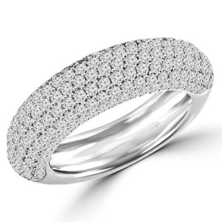 Round Cut Diamond Multi-Stone Pave-Set Semi-Eternity Wedding Band Ring in White Gold - #HDR2823-W