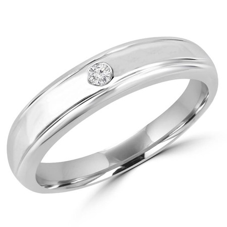 Round Cut Diamond Bezel-Set Comfort Fit Mens Wedding Band Ring in White Gold - #HR2272-W