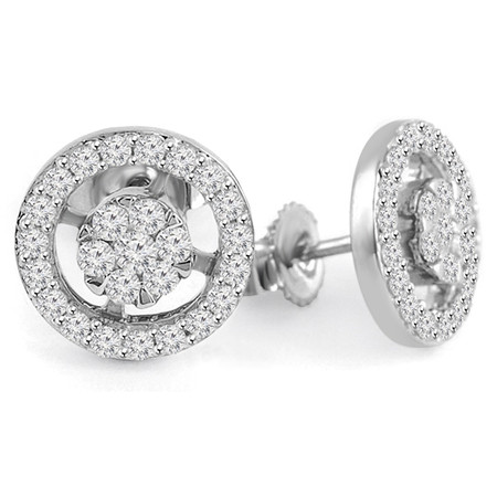 Round Cut Diamond Multi-Stone Cluster Halo Stud Earrings in White Gold - #HDE2085-W