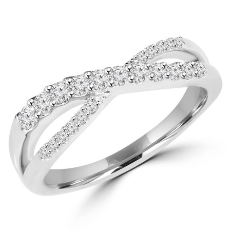 Round Cut Diamond Multi-Stone Shared-Prong Criss-Cross Ring in White Gold - #HR6787-W