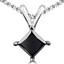Princess Cut Black Diamond 4-Prong Solitaire Pendant Necklace with Chain in White Gold - #CDPEQC5380-W