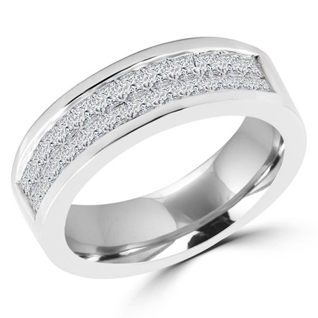 Princess Cut Diamond Multi-Stone Invisible-Set Wedding Band Ring in White Gold - #HR10086-W