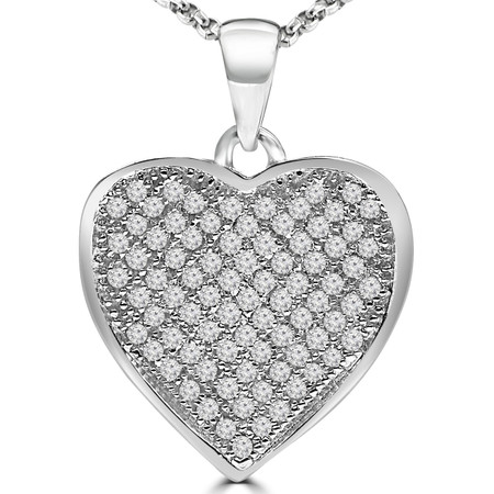 Round Cut Diamond Multi-Stone Cluster Heart Pendant Necklace with Chain in White Gold - #PEOQ6661-W