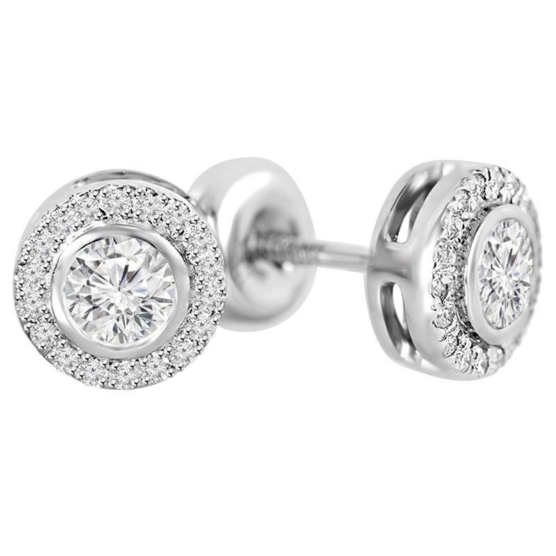 18K White Gold Double Halo Diamond Earrings | Diamond earrings studs,  Earrings, Jewelry
