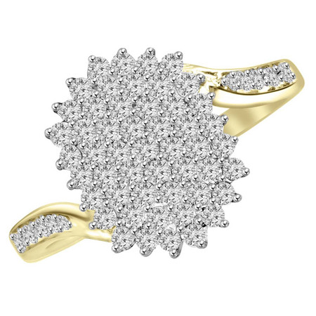 Round Cut Diamond Multi-Stone Cluster Shared-Prong Cocktail Ring in Yellow Gold - #CFH54-Y