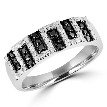 Round Cut Black & White Diamond Multi-Stone Shared-Prong Band Ring in White Gold - #ESFQ48