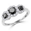 Round Cut Black Diamond Multi-Stone Three-Stone Triple-Halo 4-Prong Engagement Ring with Round Cut White Diamond Accents in White Gold - #CDFR0C9070