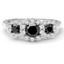 Round Cut Black Diamond Multi-Stone Three-Stone Triple-Halo 4-Prong Engagement Ring with Round Cut White Diamond Accents in White Gold - #CDFR0C9070
