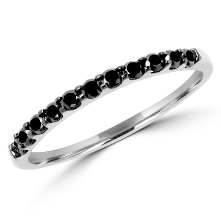 Round Cut Black Diamond Semi-Eternity Shared-Prong Wedding Band Ring in White Gold - #CDFROQ7122