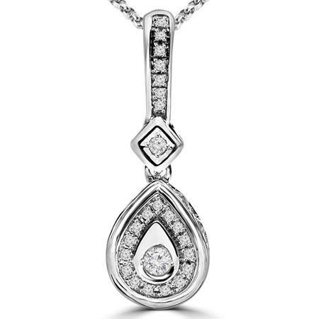 Round Cut Diamond Multi-Stone Prong-Set Vintage Drop Pendant Necklace with Chain in White Gold - #PEOF6060-W