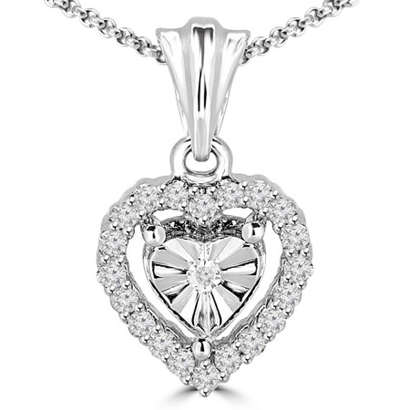 Round Cut Diamond Multi-Stone Prong-Set Vintage Heart Shape Pendant with Chain in White Gold - #PEOT4618-W