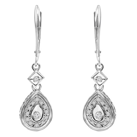 Round Cut Diamond Dangle Drop Vintage Multi-Stone Earrings in White Gold - #EAOT7365
