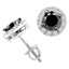 Round Cut Black Diamond Multi-Stone 4-Prong Halo Stud Earrings with Round Cut White Diamond Scallop-Set Accents with Screwbacks in White Gold - #CDEA2F9835
