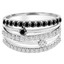 Round Cut Black & White Diamond Multi-Stone 5-Row Fashion Cocktail Prong-Set Ring in White Gold - #HDR4221-W-BLK