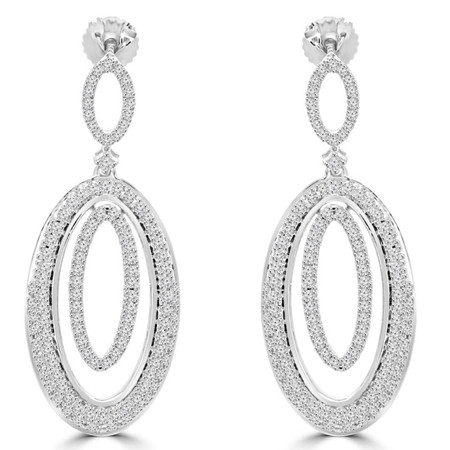 Round Cut Diamond Dangle Drop Vintage Multi-Stone 4-Prong Earrings in White Gold - #EAOC9626G