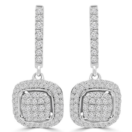 Round Cut Diamond Dangle Hoop Multi-Stone Pave-Set Earrings in White Gold - #EAHT9139G