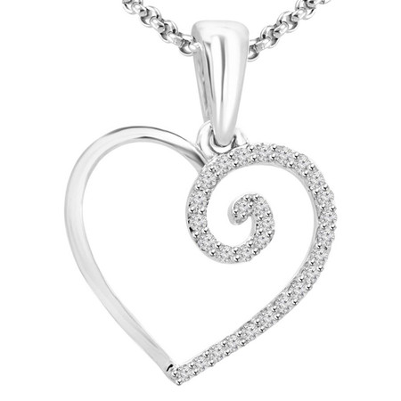Round Cut Diamond Multi-Stone Shared Heart Shape Pendant Necklace with Chain in White Gold - #PEOX2813G-W