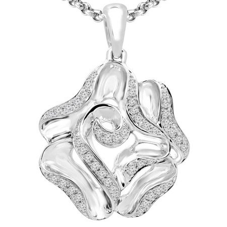 Round Cut Diamond Multi-Stone Prong-Set Floral Motif Pendant Necklace with Chain in White Gold - #PEOQ6426G-W