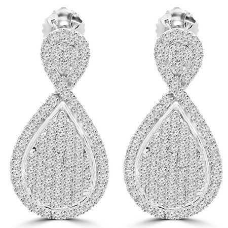 Round Cut Diamond Drop Vintage Multi-Stone Pave-Set Stud Earrings with Screwbacks in White Gold - #EAOC7360G