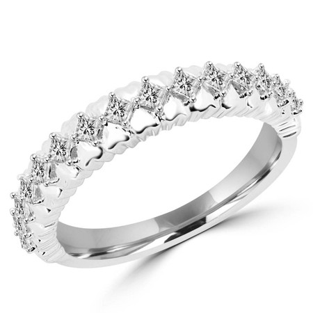 Princess Cut Diamond Semi-Eternity Prong-Set Wedding Band Ring in White Gold - #FRTH4192G