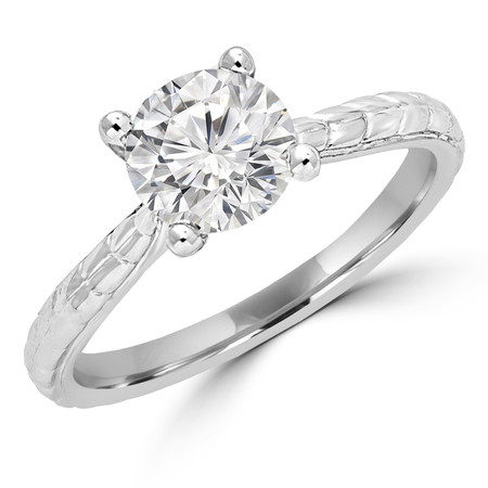 Round Cut Diamond Solitaire 4-Prong Vintage Engagement Ring in White Gold - #ENOQ3533-W